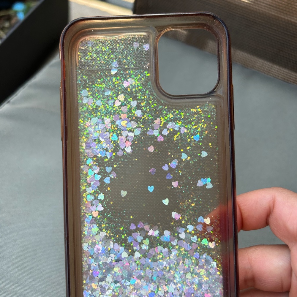iPhone 11 case clear transparent floating waterfall glitter shiny silver hearts - Picture 4 of 4
